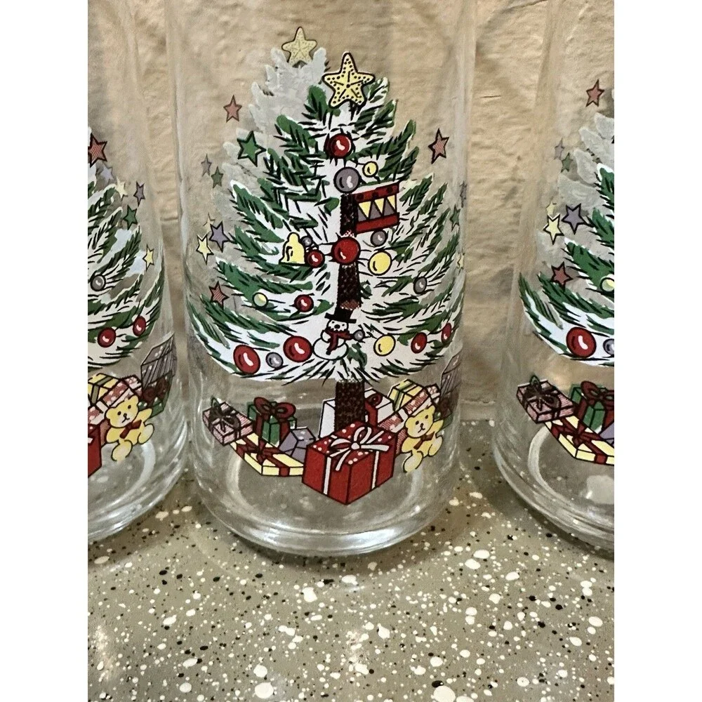 4 pc Gibson Vintage Housewares Crystal Christmas Holiday‎ 16 oz Tumblers